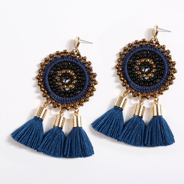 

2020 new statement original bohemia handmade anti-allergy beads tassel earring fashion national style women jewelry gift with box, Silver