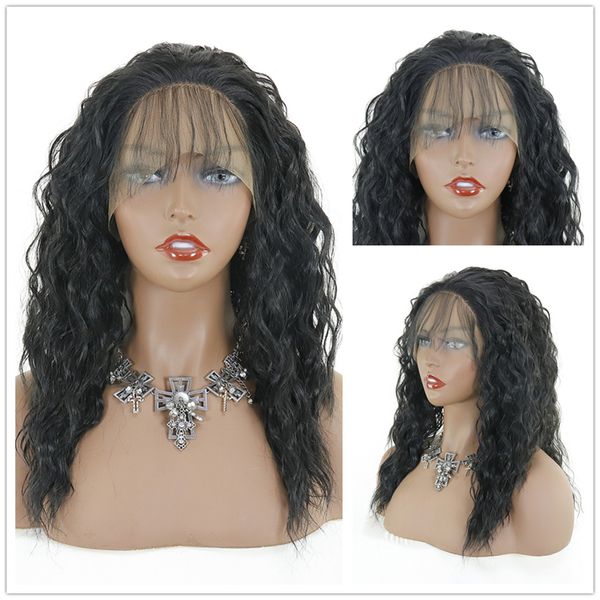 

13x4 black synthetic lace front wigs loose curly hair resistant glueless with natural hairline for women with baby hair, Black;brown