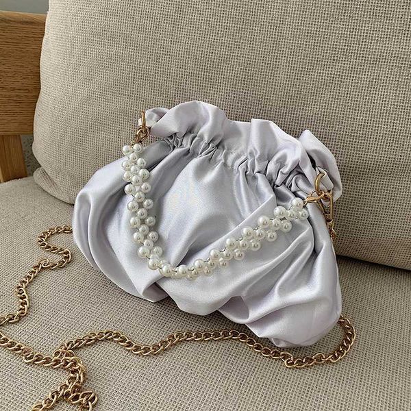 

elegant pearl silk tote 2020 women crossbody bags designer women's handbag chain shoulder messenger bag female clutch