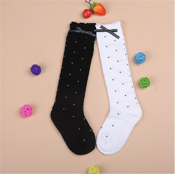 

1pair принцессы танцы кружева bowknot колено девушки носки колено хлопок черный белый dot хлопок дети студенты стиль детские носки, Pink;yellow