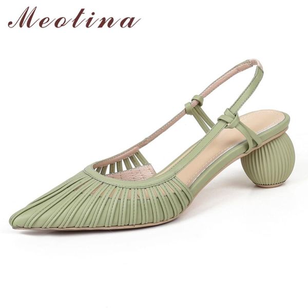 

meotina women pumps slingbacks mid heels shoes pointed toe strange style footwear ladies summer elegant shoes female green white, Black