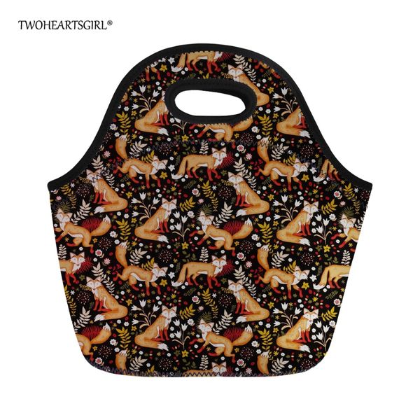 

twoheartsgirl cute floral thermal lunch bag neoprene lunch box for women girls portable keep warm ladies picnic bags, Blue;pink