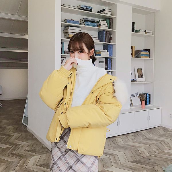 

new korean winter women cotton clothing jacket thickened large hair collar down cotton clothing wholesale, Tan;black