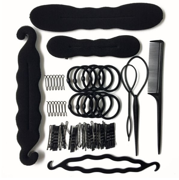 

79pcs/set hair accessories braider headbands donut hair clips for women rubber bands gum elastic hair ring bun makers hairpins, Brown