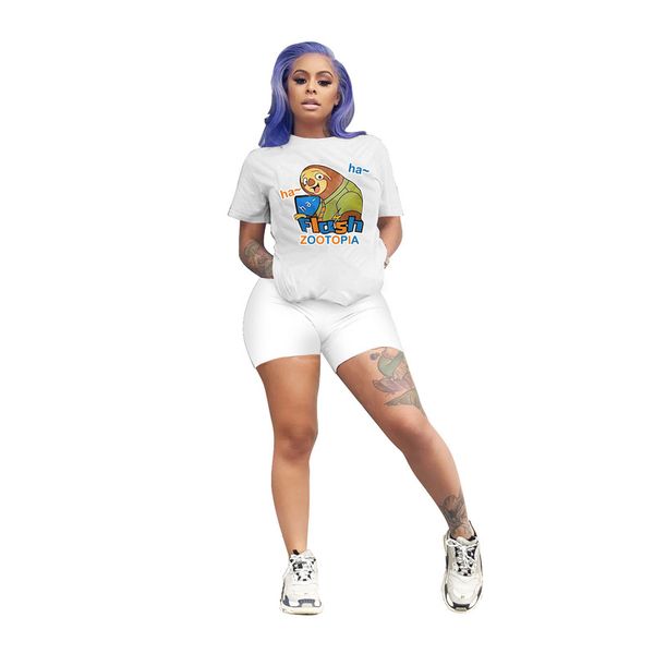 

harajuku two piece set summer outift для женщин character письмо печати с коротким рукавом рубашки и biker short 2 шт matching костюм, White