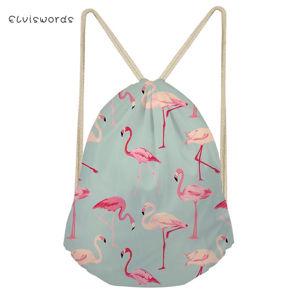 

elviawords фламинго pattern малых женщины drawstring рюкзак путешествие женской сумка школьницы ранец повседневные магазины пляжные сумки