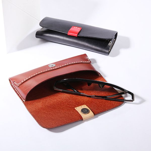 

женщины растительного дубления натуральная кожа очки чехол ручной работы солнцезащитные очки защитный держатель мужчины поясная сумка очки д, Black