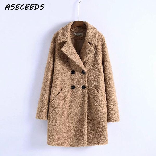 Cappotto invernale da donna in pelliccia sintetica cappotto lungo da donna streetwear manica lunga caldo orsacchiotto coreano risvolto doppio petto capispalla oversize