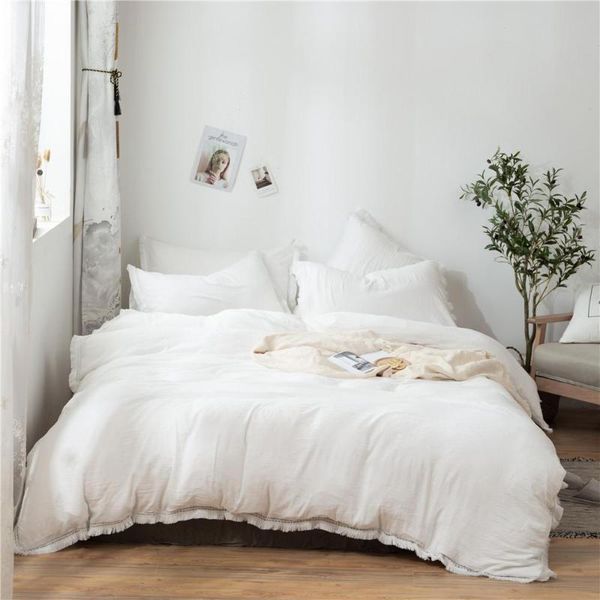 

48 2/3pcs/set white fringed tassel duvet cover set polyester & cotton comforter bedding set us eu sizes no sheet
