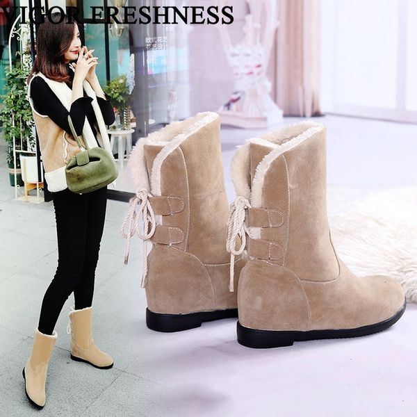 

vigor freshness winter women snow boots height increasing shoes woman boots mid calf plush middle heels warm shoes my67, Black