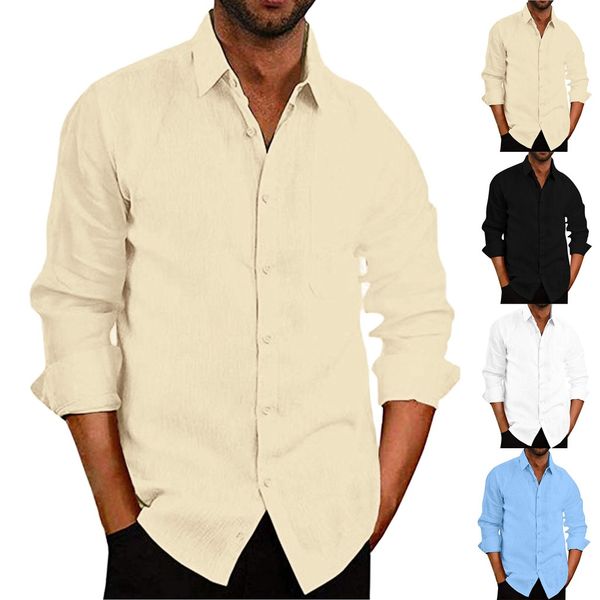 

shirt men beach hawaiian shirt men's baggy daily cotton blend pocket solid long sleeve wild retro shirts blouse, White;black