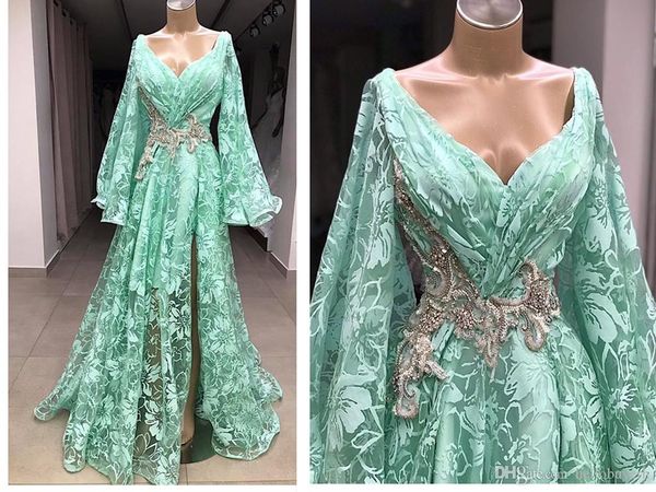 

синие кружева с длинным рукавом v шеи платья выпускного вечера боковые разрезы 2019 реальные фото длинные сексуальные вечерние платья вечерн, Black