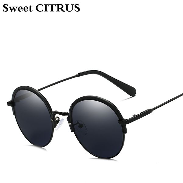 

sweet citrus round sunglasses men women brand club classic driving hd sun glasses semi-rimless transparent lens eyewear, White;black