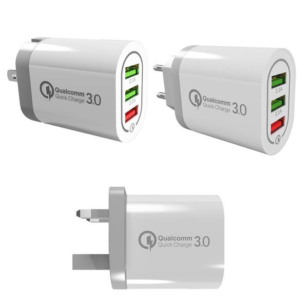 

быстрой зарядки ес plug великобритания сша квебек 3.0 usb зарядное устройство 18вт 3 порта для qc3 у смартфона.0 быстрый домашний адаптер