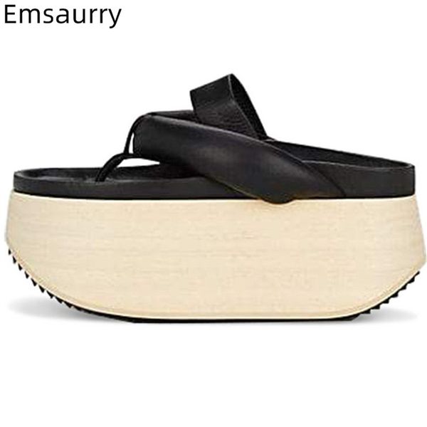

high platform flips flops genuine leather fisherman shoes individual 2020 summer outwear slippers women zapatos mujer, Black
