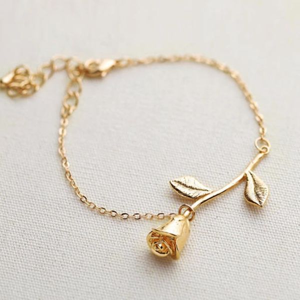 

chic rose flower bracelets & bangles shellhard 3color chain wristband bracelet pulseira feminina fashion jewelry for women, Golden;silver