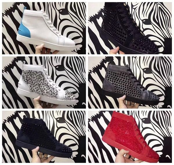 

designers shoe red bottom luxury shoes fashion brand studded spikes flat luxury shoe brand fashion luxury designer sneakers with box, Black