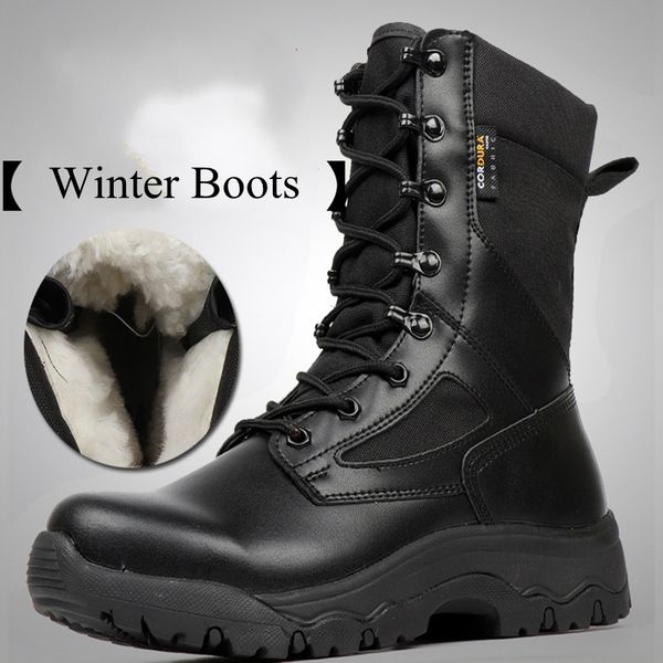 

winter snow shoes tactical boot hiking army breathable pu leather fur camping climbing work men ankle boots 45 46