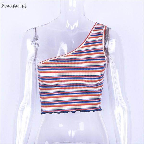 

camis плеча один tops crop спагетти ремень мода женщины полосатый sexy нашивки лета вскользь, White