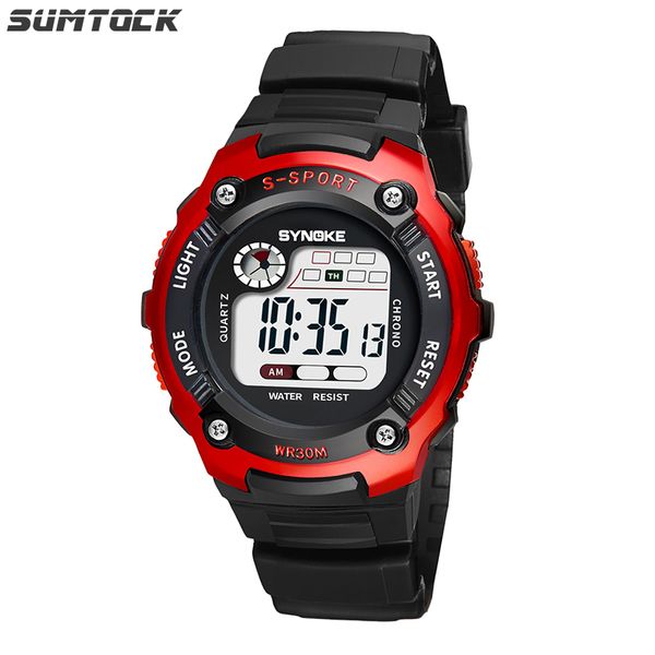 

sumtock 2019 waterproof kids boys girls watches digital led sport watch date luminous electronic watches montre enfant fille, Slivery;brown