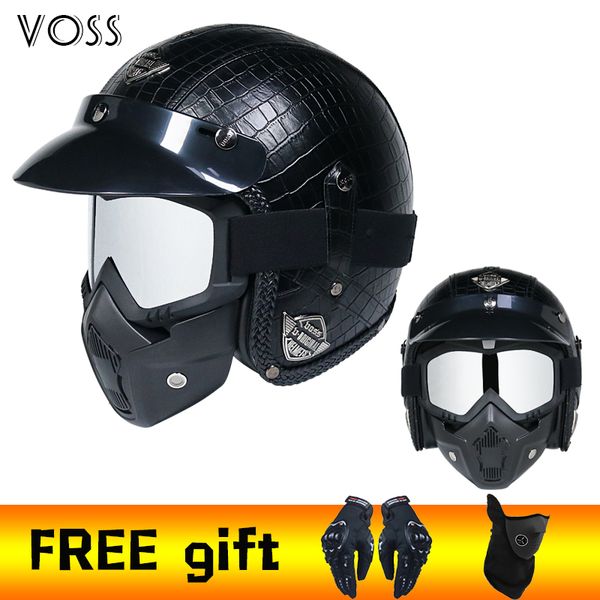 

retro motorcycle helmet pu leather open face 3/4 chopper bicycle helmet capacetedot certification send 2 gifts