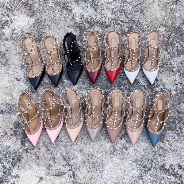 

leather studs flat shoes high heels matte patent leather sandals colors rich flat shoes buckle comfortable wedding workplace high heels, Black