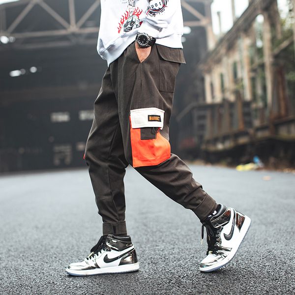 

streetwear cargo pants new fashion men loose casual harem pants good quality men cotton ankle length, Black