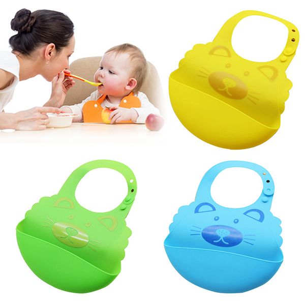 

Drop shipping Baby Buckle Silicone Fold Adjust Cartoon Bib Bib Baby Towel cartoon bibs buckle adjustable bibs rice pocket
