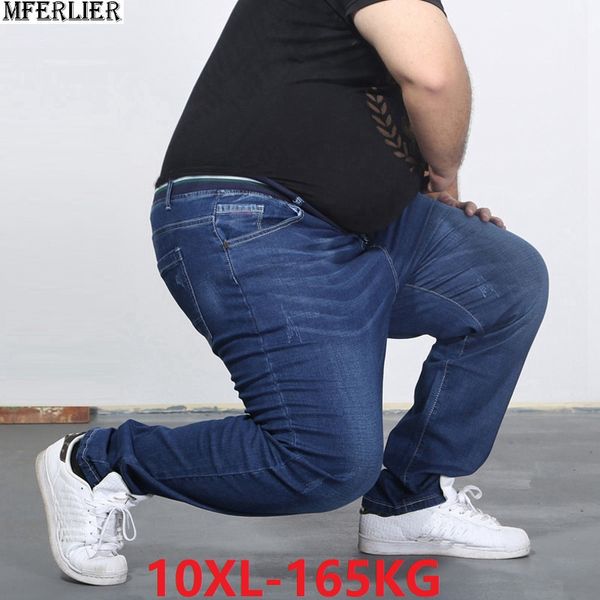 

men oversized jeans fat 150kg 160kg large size big men summer thin elastic waist trousers pants 7xl 8xl 9xl 10xl 54 55 56 loose, Black