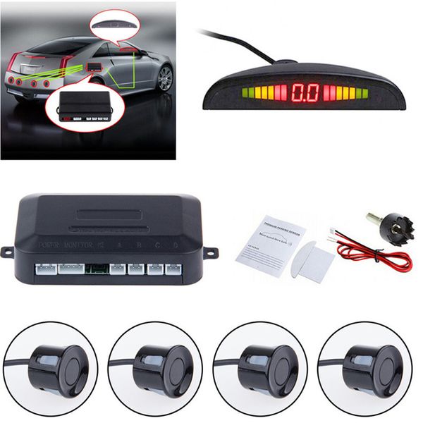 

car auto reversing radar led parking with 4 sensors reverse backup car audio buzzer alarm radar monitor detector system display
