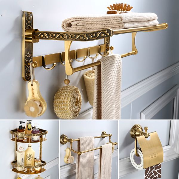 

european antique bathroom hardware set space aluminium towel rack storage wall hanging bathroom retro product set carved