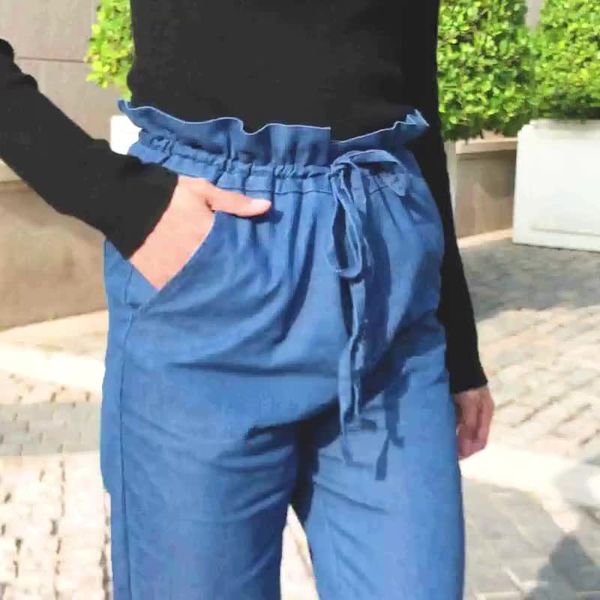 

wholesale price breathable blue women ruffled jeans