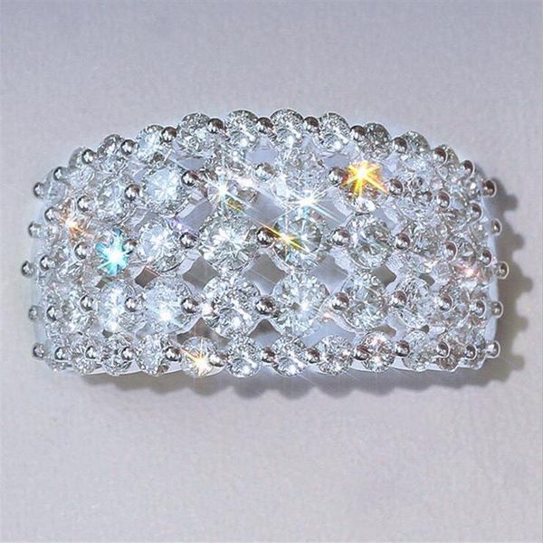 

choucong sparkling handmade luxury jewelry 925 sterling silver pave white sapphire cz diamond promise hollow women wedding band ring gift, Slivery;golden