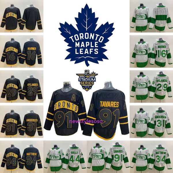 

toronto maple leafs 16 mitchell marner 29 william nylander 31 frederik andersen 34 auston matthews 91 john tavares mens jerseys, Black;red