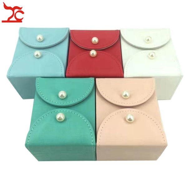

cute korea style double open jewelry box leather cosmetic necklace storage organizer case ring earring packaging travel gift box, Pink;blue