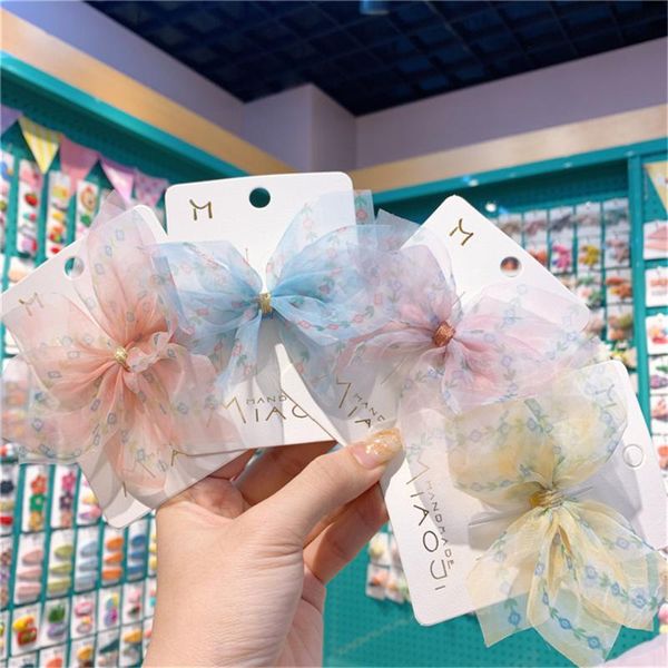 

lovely lace gauze hair clips for children girls dot bowknot princess hairbows handmade hair bows kids headwear accessories, Slivery;white