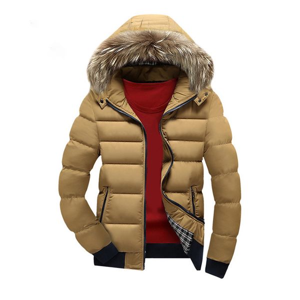 

men's faux fur coat hooded zipper warm parka plus size winter warm padded jacket, Black;brown