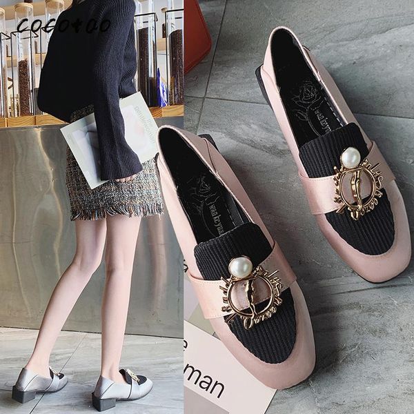 

metal buckle square head pearl single shoes female fairy style small high-heeled gentle shoes spring 2020 new british single, Black