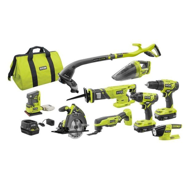 

ryobi power tool combo kit cordless super diy set 9 tools with (2) batteries