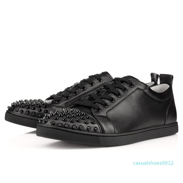 

ace designer fashion luxury red bottom studded spikes flats shoes for men women glitter party lovers genuine leather casual sneakers c12, Black
