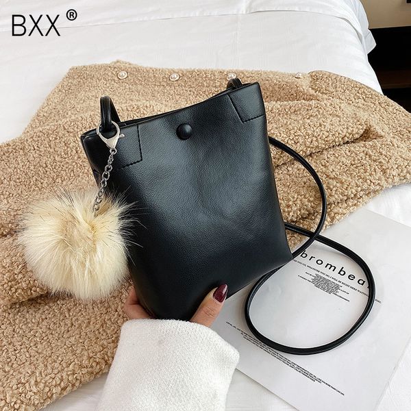 

bxx] solid color pu leather bucket bags for women 2019 winter small crossbody shoulder messenger bag hairball handbags hj765