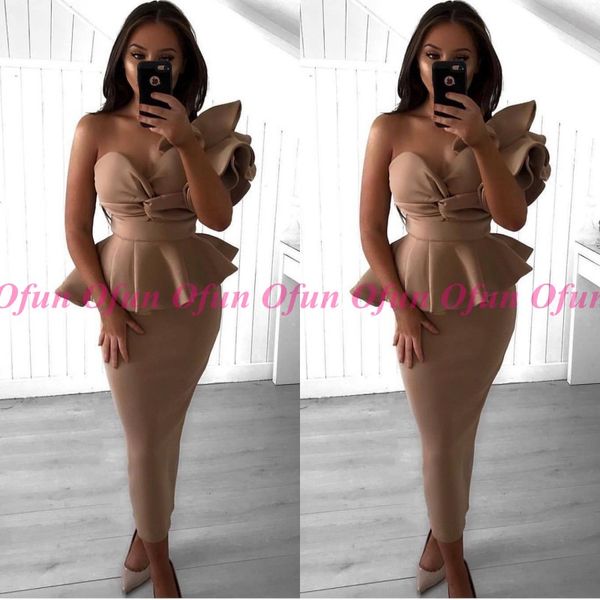 

unique arabic plus size ruffles one shoulder sheath cocktail dresses sweetheart tea length backless zipper back robes de cocktail, Black