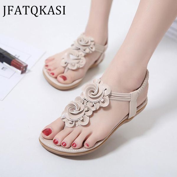 

women sandals summer shoes flat peep toes woman party shoes bohemian flowers brand sandals female beach plus size 2020 new, Black