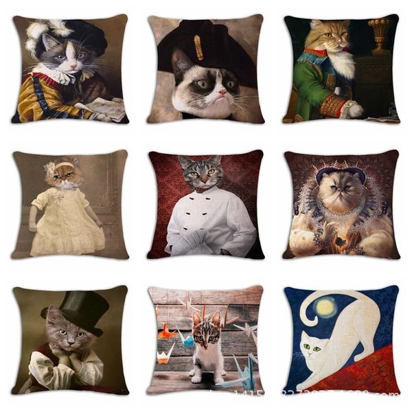 

colorful cat cartoon mianma version flax pillow back cushion