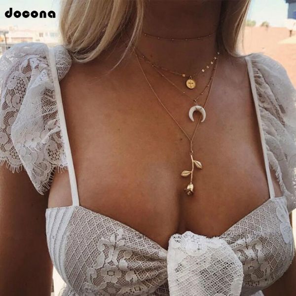 

bohemia cross moon rose necklace flower long pendant layered necklace statement women fashion jewelry 4321, Silver