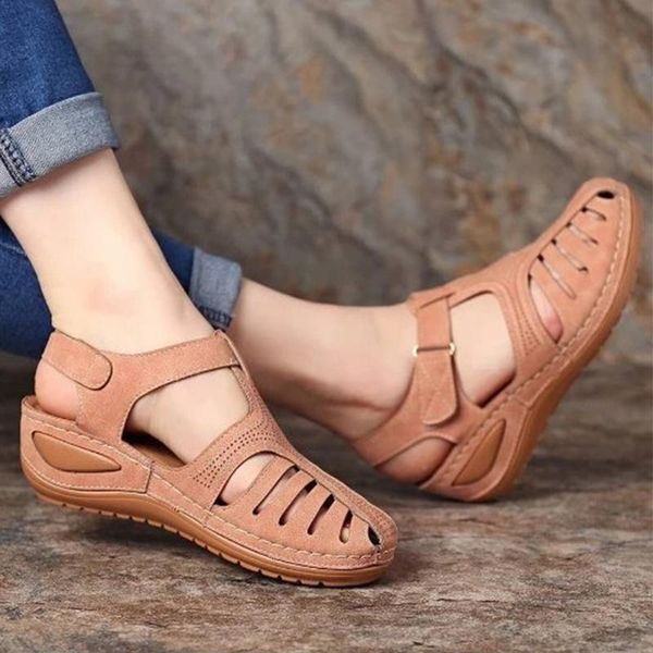

summer women sandals ladies beach shoes comfortable ankle hollow round toe sandals soft sole shoes, Black