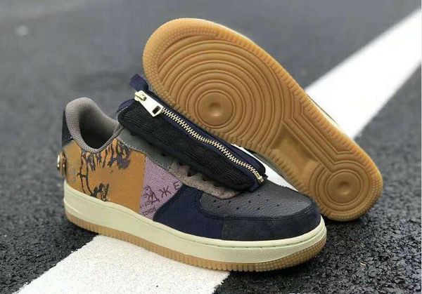 

new custom travis scotts 1 low athletic designer shoes multi color muted bronze fossils low one cactus jack fashion sneakers, Black
