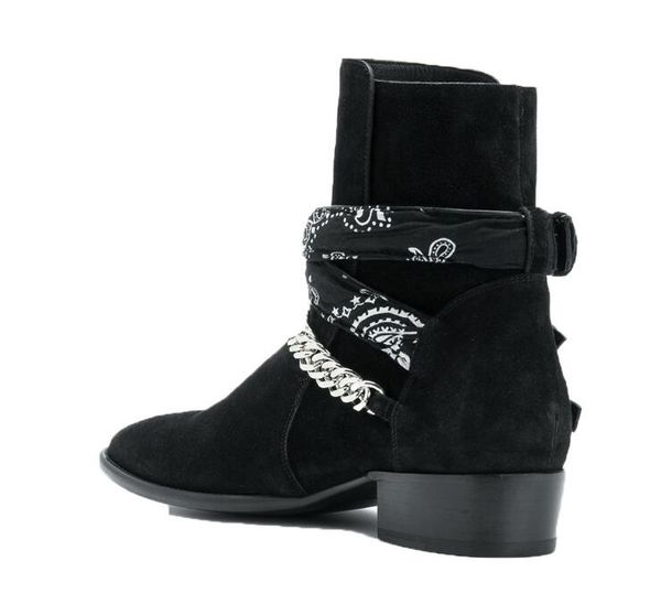 

boots men suede leather boots design point toe buckle ankle new sliver chains party personality point men, Black
