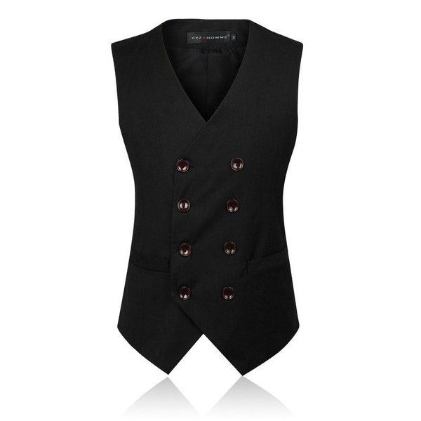 

polyester men vest england style solid double breasted suit for gentlemen size s-6xl wsistcoat new men breathable, Black;white