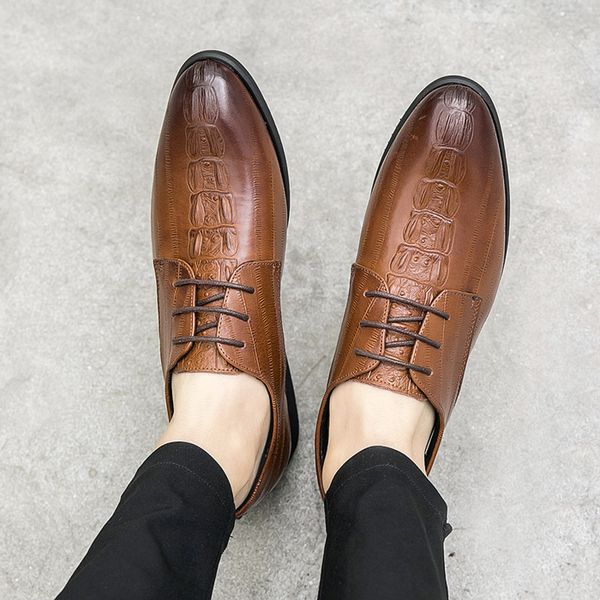 

men's fashion crocodile pattern leather shoes lace-up wedding party shoes mens business office oxfords flats plus size men, Black